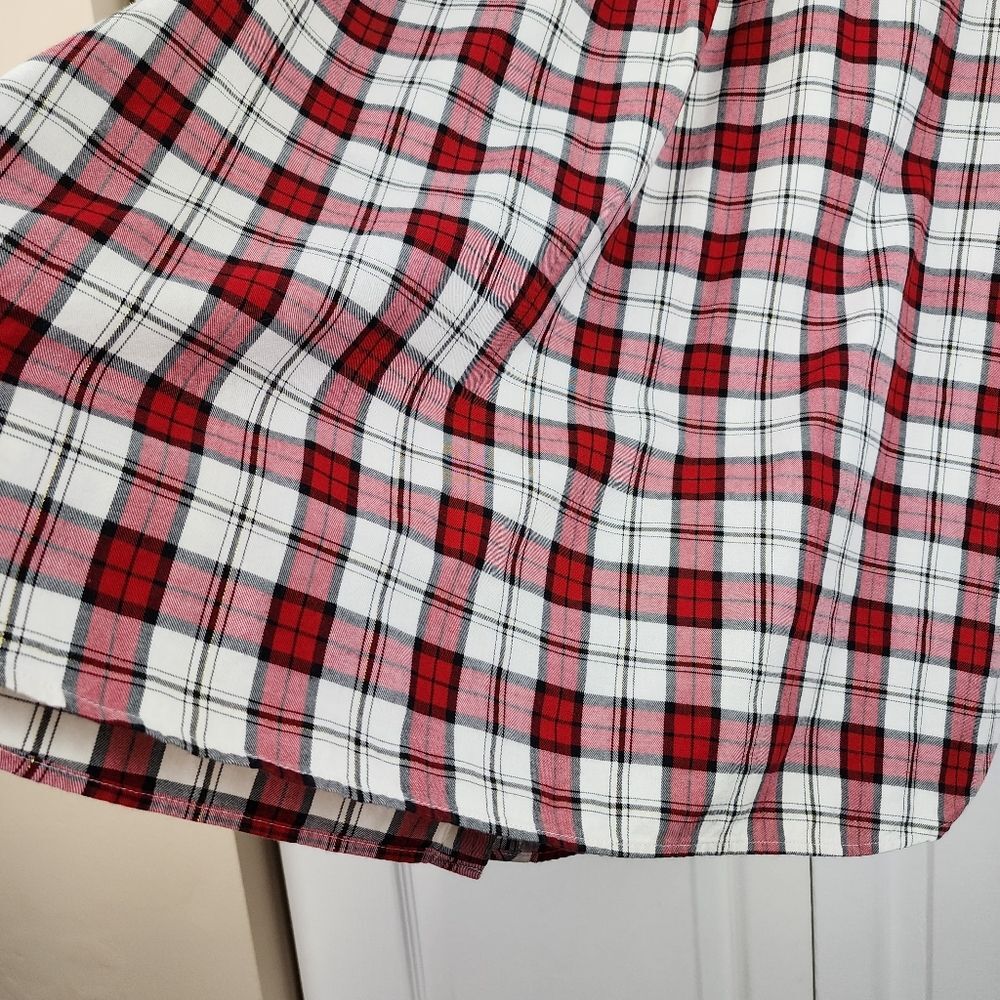 Talbots Plaid Button up Shirt Metallic Blouse Top Red White Black Cotton Size L - Picture 12 of 13
